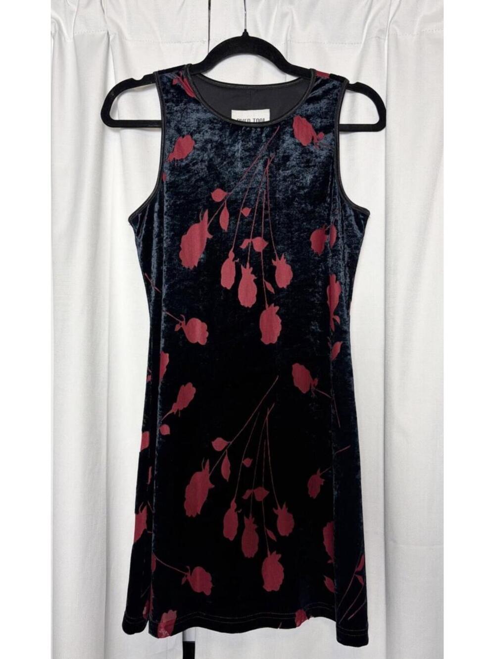 Vintage 90s Byer Too California Black & Red Floral Velvet Mini Dress Size Small